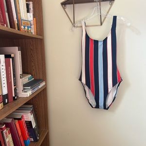 Tommy Hilfiger red navy and white striped high leg women’s once piece medium